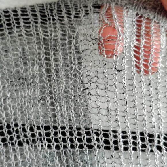 Eileen Fisher XL Gray Open Knit Button Front Cardigan 3/4 Sleeve Linen Blend NEW - Picture 10 of 10